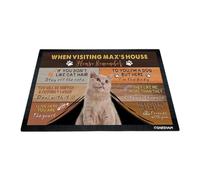 GABSHAIM Custom Cat Doormat When Visiting Max's House Please Remember Floor Mats British Shorthaired with Humorous Slogans Non-Slip Rubber Indoor Outdoor Decorative Mats 35.4 x 23.6 Inch S-1