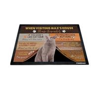 GABSHAIM Custom Cat Doormat When Visiting Max's House Please Remember Floor Mats British Shorthaired with Humorous Slogans Non-Slip Rubber Indoor Outdoor Decorative Mats 23.6 x 15.7 Inch S-2