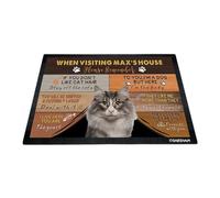 GABSHAIM Custom Cat Doormat When Visiting Max's House Please Remember Floor Mats Norway Forest with Humorous Slogans Non-Slip Rubber Indoor Outdoor Decorative Mats 27.5 x 17.7 Inch
