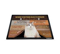 GABSHAIM Custom Cat Doormat When Visiting Max's House Please Remember Floor Mats Ragdoll with Humorous Slogans Non-Slip Rubber Indoor Outdoor Decorative Mats 23.6 x 15.7 Inch