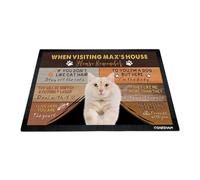 GABSHAIM Custom Cat Doormat When Visiting Max's House Please Remember Floor Mats Turkish Van with Humorous Slogans Non-Slip Rubber Indoor Outdoor Decorative Mats 23.6 x 15.7 Inch