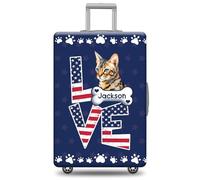 GABSHAIM Custom Cat Luggage Cover Suitcase Protector Abyssinian with American Flag LOVE Design Washable Travel Suitcase Cover Luggage, Multi-Bengal, 18-32 Inch