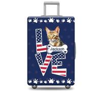 GABSHAIM Custom Cat Luggage Cover Suitcase Protector Abyssinian with American Flag LOVE Design Washable Travel Suitcase Cover Luggage, Multi-Arabian Mau, 18-32 Inch