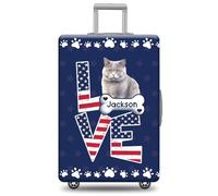 GABSHAIM Custom Cat Luggage Cover Suitcase Protector Bengal Glitter with American Flag LOVE Design Washable Travel Suitcase Cover Luggage, Multi-British Shorthair, 18-32 Inch