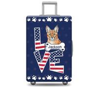 GABSHAIM Custom Cat Luggage Cover Suitcase Protector Burmese Champagne with American Flag LOVE Design Washable Travel Suitcase Cover Luggage, Multi-Caracal, 18-32 Inch