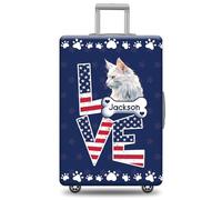 GABSHAIM Custom Cat Luggage Cover Suitcase Protector Skookum with American Flag LOVE Design Washable Travel Suitcase Cover Luggage, Multi-Turkish Angora, 18-32 Inch