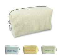 GABSHAIM Custom Cosmetic Bag with Embroidered Name Personalized Seersucker Makeup Bag 7"x4.3" Travel Toiletry Bags for Girls Friends Women Yellow