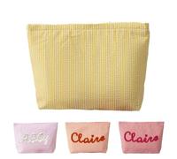 GABSHAIM Custom Cosmetic Bag with Name Personalized Seersucker Makeup Bag Striped Toiletry Bags for Girls Friends Women, Yellow, 9.8"x2.36"x6.7", Casual, Aesthetic, Personalized