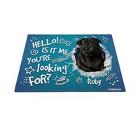 GABSHAIM Custom Dog Doormat Hello is It Me You're Looking for Black Pug Bone Paws Floor Mat Front Door Entryway Decorative Rug 17.7 x 27.5 Inch