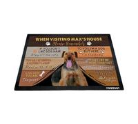 GABSHAIM Custom Dog Doormat When Visiting Max's House Please Remember Floor Mats Airedale with Humorous Slogans Non-Slip Rubber Indoor Outdoor Decorative Mats 35.4 x 23.6 Inch S-2