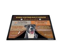 GABSHAIM Custom Dog Doormat When Visiting Max's House Please Remember Floor Mats American Staffordshire Terrier with Humorous Slogans Non-Slip Rubber Decorative Mats 27.5 x 17.7 Inch S-2