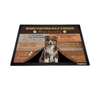 GABSHAIM Custom Dog Doormat When Visiting Max's House Please Remember Floor Mats Australian Shepherd with Humorous Slogans Non-Slip Rubber Indoor Outdoor Decorative Mats 35.4 x 23.6 Inch S-5
