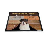GABSHAIM Custom Dog Doormat When Visiting Max's House Please Remember Floor Mats Australian Shepherd with Humorous Slogans Non-Slip Rubber Indoor Outdoor Decorative Mats 23.6 x 15.7 Inch S-2