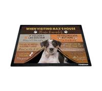 GABSHAIM Custom Dog Doormat When Visiting Max's House Please Remember Floor Mats Australian Shepherd Australiantle with Humorous Slogans Non-Slip Rubber Decorative Mats 23.6 x 15.7 Inch