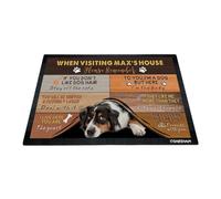 GABSHAIM Custom Dog Doormat When Visiting Max's House Please Remember Floor Mats Australian Shepherd with Humorous Slogans Non-Slip Rubber Indoor Outdoor Decorative Mats 23.6 x 15.7 Inch S-1