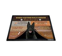 GABSHAIM Custom Dog Doormat When Visiting Max's House Please Remember Floor Mats Black German Shepherd with Humorous Slogans Non-Slip Rubber Indoor Outdoor Decorative Mats 27.5 x 17.7 Inch S-1