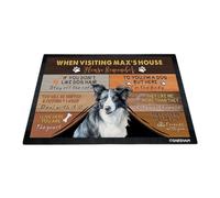 GABSHAIM Custom Dog Doormat When Visiting Max's House Please Remember Floor Mats Border Collie with Humorous Slogans Non-Slip Rubber Indoor Outdoor Decorative Mats 35.4 x 23.6 Inch S-2