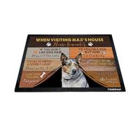 GABSHAIM Custom Dog Doormat When Visiting Max's House Please Remember Floor Mats Cattle Dog Australian with Humorous Slogans Non-Slip Rubber Indoor Outdoor Decorative Mats 23.6 x 15.7 Inch