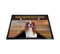 GABSHAIM Custom Dog Doormat When Visiting Max's House Please Remember Floor Mats Cavalier King Charles Spaniel with Humorous Slogans Non-Slip Rubber Decorative Mats 27.5 x 17.7 Inch S-3