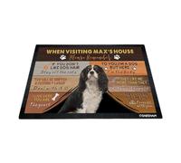 GABSHAIM Custom Dog Doormat When Visiting Max's House Please Remember Floor Mats Cavalier King Charles Spaniel with Humorous Slogans Non-Slip Rubber Decorative Mats 23.6 x 15.7 Inch S-1