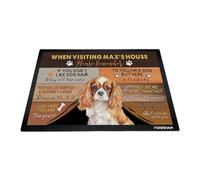 GABSHAIM Custom Dog Doormat When Visiting Max's House Please Remember Floor Mats Cavalier King Charles Spaniel with Humorous Slogans Non-Slip Rubber Decorative Mats 27.5 x 17.7 Inch S-2