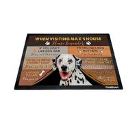 GABSHAIM Custom Dog Doormat When Visiting Max's House Please Remember Floor Mats Dalmatian with Humorous Slogans Non-Slip Rubber Indoor Outdoor Decorative Mats 35.4 x 23.6 Inch S-1