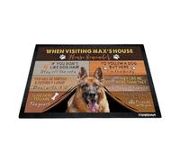 GABSHAIM Custom Dog Doormat When Visiting Max's House Please Remember Floor Mats German Shepherd with Humorous Slogans Non-Slip Rubber Indoor Outdoor Decorative Mats 23.6 x 15.7 Inch S-1