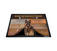 GABSHAIM Custom Dog Doormat When Visiting Max's House Please Remember Floor Mats German Shepherd with Humorous Slogans Non-Slip Rubber Indoor Outdoor Decorative Mats 23.6 x 15.7 Inch S-4