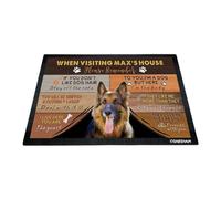 GABSHAIM Custom Dog Doormat When Visiting Max's House Please Remember Floor Mats German Shepherd with Humorous Slogans Non-Slip Rubber Indoor Outdoor Decorative Mats 35.4 x 23.6 Inch S-3
