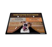 GABSHAIM Custom Dog Doormat When Visiting Max's House Please Remember Floor Mats Jack Russell Terrier with Humorous Slogans Non-Slip Rubber Indoor Outdoor Decorative Mats 27.5 x 17.7 Inch S-1