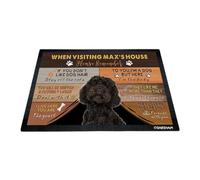 GABSHAIM Custom Dog Doormat When Visiting Max's House Please Remember Floor Mats Labradoodle with Humorous Slogans Non-Slip Rubber Indoor Outdoor Decorative Mats 35.4 x 23.6 Inch