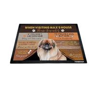 GABSHAIM Custom Dog Doormat When Visiting Max's House Please Remember Floor Mats Pekingese with Humorous Slogans Non-Slip Rubber Indoor Outdoor Decorative Mats 27.5 x 17.7 Inch S-2