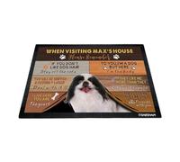 GABSHAIM Custom Dog Doormat When Visiting Max's House Please Remember Floor Mats Pekingese with Humorous Slogans Non-Slip Rubber Indoor Outdoor Decorative Mats 27.5 x 17.7 Inch S-4