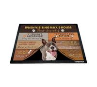 GABSHAIM Custom Dog Doormat When Visiting Max's House Please Remember Floor Mats Pitbull with Humorous Slogans Non-Slip Rubber Indoor Outdoor Decorative Mats 23.6 x 15.7 Inch S-1