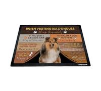 GABSHAIM Custom Dog Doormat When Visiting Max's House Please Remember Floor Mats Shetland Sheepdog with Humorous Slogans Non-Slip Rubber Indoor Outdoor Decorative Mats 35.4 x 23.6 Inch S-3