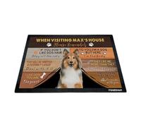 GABSHAIM Custom Dog Doormat When Visiting Max's House Please Remember Floor Mats Shetland Sheepdog with Humorous Slogans Non-Slip Rubber Indoor Outdoor Decorative Mats 27.5 x 17.7 Inch S-5