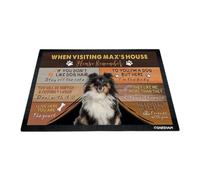 GABSHAIM Custom Dog Doormat When Visiting Max's House Please Remember Floor Mats Shetland Sheepdog with Humorous Slogans Non-Slip Rubber Indoor Outdoor Decorative Mats 23.6 x 15.7 Inch S-4