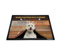 GABSHAIM Custom Dog Doormat When Visiting Max's House Please Remember Floor Mats West Highland White Terrier Westie with Humorous Slogans Non-Slip Rubber Decorative Mats 27.5 x 17.7 Inch