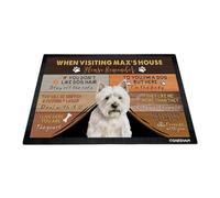 GABSHAIM Custom Dog Doormat When Visiting Max's House Please Remember Floor Mats West Highland White Terrier with Humorous Slogans Non-Slip Rubber Indoor Outdoor Decorative Mats 27.5 x 17.7 Inch
