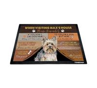 GABSHAIM Custom Dog Doormat When Visiting Max's House Please Remember Floor Mats Yorkshire Terrier with Humorous Slogans Non-Slip Rubber Indoor Outdoor Decorative Mats 23.6 x 15.7 Inch