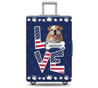 GABSHAIM Custom Dog Luggage Cover Suitcase Protector Dachshund1 with American Flag LOVE Design Washable Travel Baggage Cover Luggage Style 2, Multi-English Bulldog Puppy 2, 18-32 Inch