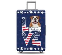 GABSHAIM Custom Dog Luggage Cover Suitcase Protector Dark Chocolate Havanese with American Flag LOVE Design Washable Travel Baggage Cover Luggage, Multi-English Bulldog, 18-32 Inch