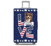 GABSHAIM Custom Dog Luggage Cover Suitcase Protector Dark Chocolate Havanese with American Flag LOVE Design Washable Travel Baggage Cover Luggage, Multi-Australian Shepherd 2, 18-32 Inch