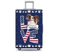 GABSHAIM Custom Dog Luggage Cover Suitcase Protector Great Dane with American Flag LOVE Design Washable Travel Baggage Cover Luggage Style 1, Multi-Papillon, 18-32 Inch