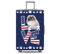 GABSHAIM Custom Dog Luggage Cover Suitcase Protector Great Dane with American Flag LOVE Design Washable Travel Baggage Cover Luggage Style 1, Multi-Pekingese 1, 18-32 Inch