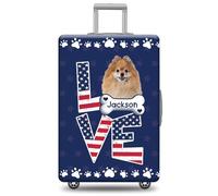 GABSHAIM Custom Dog Luggage Cover Suitcase Protector Great Dane with American Flag LOVE Design Washable Travel Baggage Cover Luggage Style 1, Multi-Pomeranian Spitz, 18-32 Inch