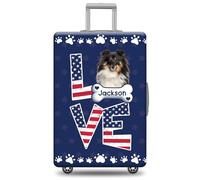 GABSHAIM Custom Dog Luggage Cover Suitcase Protector Puppy American Staffordshire Terrier with American Flag LOVE Design Washable Travel Baggage Cover Luggage Style 2, Multi-Shetland Sheepdog 3, 18-32