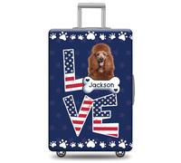 GABSHAIM Custom Dog Luggage Cover Suitcase Protector Puppy American Staffordshire Terrier with American Flag LOVE Design Washable Travel Baggage Cover Luggage Style 2, Multi-Red Standard Poodle, 18-32