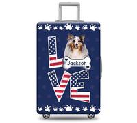 GABSHAIM Custom Dog Luggage Cover Suitcase Protector Puppy American Staffordshire Terrier with American Flag LOVE Design Washable Travel Baggage Cover Luggage Style 2, Multi-Shetland Sheepdog 1, 18-32
