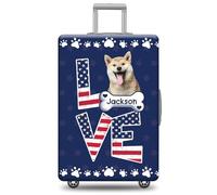 GABSHAIM Custom Dog Luggage Cover Suitcase Protector Puppy American Staffordshire Terrier with American Flag LOVE Design Washable Travel Baggage Cover Luggage Style 2, Multi-Shiba Inu 1, 18-32 Inch